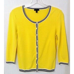 Talbots Cardigan Sweater Wn XS Yellow Button Tennis Jackie Minimalist Preppy